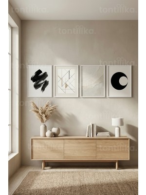 Tontilika Doğal Dokunuşlar Mavi Yeşil Tonlarda 4’lü Ahşap Çerçeveli Tablo Seti