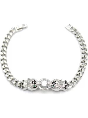 Die Grup Zirkon Taşlı Leopar Bileklik - Gümüş