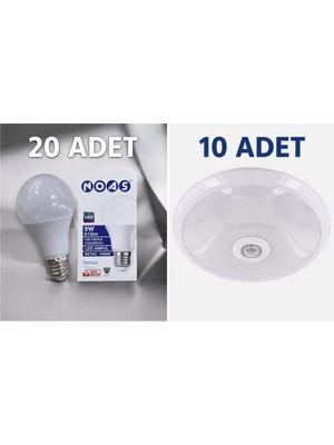 10 Adet Horoz Sensörlü Tavan Armatürü E27 Çift Duy Lu +20 Ampul Setli Ürün