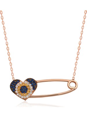 Elwes 925 Ayar Gümüş Kalpli Çengel Iğne Kadın Gümüş Kolye