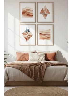 Tontilika Soyut Toprak Formları 4’lü Dekoratif Ahşap Çerçeveli Tablo Seti – Soyut Tema Dekor