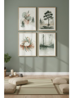Tontilika Doğa ve Soyut Formlar 4’lü Dekoratif Ahşap Çerçeveli Tablo Seti – Doğa Tema Dekor