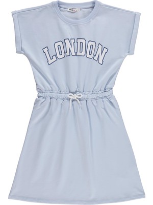 Civil Girls London Baskılı 10-13 Yaş Elbise - Mavi