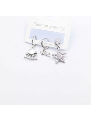 Die Grup 3'lü Yıldız Küpe - Gümüş