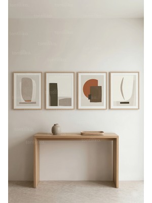 Tontilika Minimalist Doğal Tonlarda Soyut Sanat 4’lü Ahşap Çerçeveli Tablo Seti
