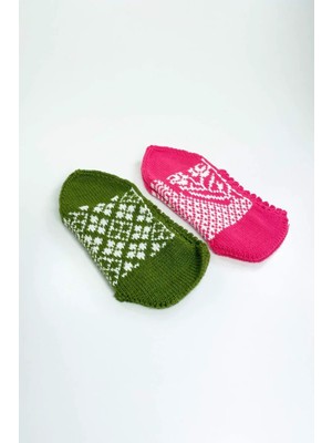 Die Grup 2 Çift El Örgüsü Kışlık Şık Kadın Yün Patik Set 8