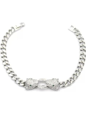 Die Grup Zirkon Taşlı Leopar Bileklik - Gümüş