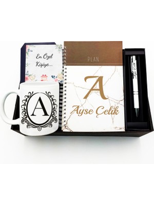As Gift Kişiye Özel Defter & Beyaz Kupa Bardak & Beyaz Kalem Hediye Seti