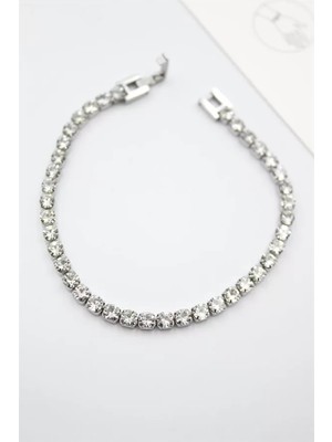 Die Grup Taşlı Su Yolu Çelik Bileklik - Gümüş