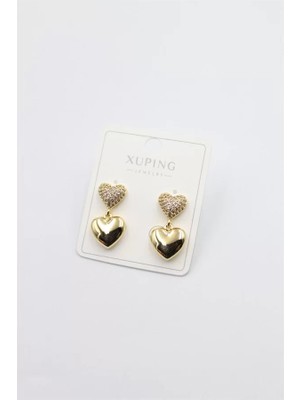 Die Grup Taşlı Kalp Küpe - Altın