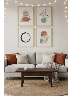 Tontilika Zen Denge 4’lü Ahşap Çerçeveli Tablo Seti - Minimal ve Manevi Dekor