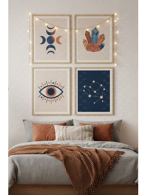 Tontilika Mistik Enerji 4’lü Ahşap Çerçeveli Tablo Seti - Yatak Odası Dekor