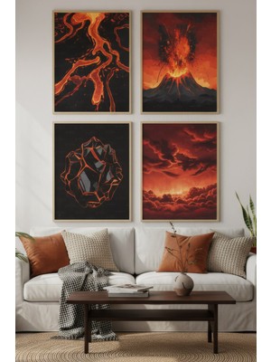 Tontilika Volkanik Enerji 4’lü Ahşap Çerçeveli Tablo Seti - Oturma Odası Dekor