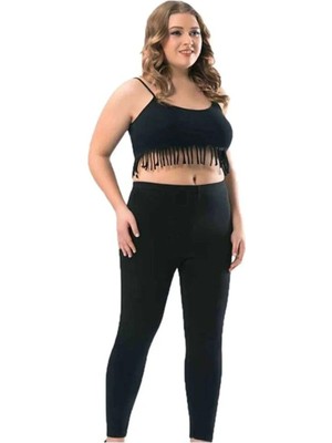 Die Grup Kota Büyük Beden Kadın Uzun Paça Likralı Sporcu Düz Tayt Siyah 4000