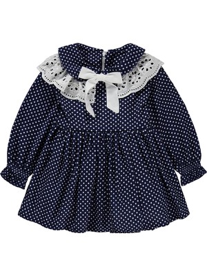 Obelia Dantel Yaka Fiyonklu 2-5 Yaş Elbise - Lacivert