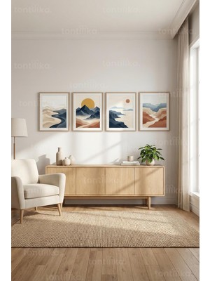 Tontilika Huzur Veren Doğal Manzaralar 4’lü Ahşap Çerçeveli Tablo Seti