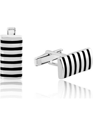 Elwes 925 Ayar Gümüş Çizgili Kol Düğmesi