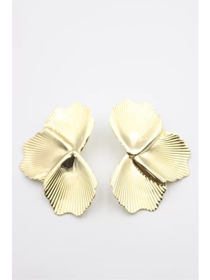 Die Grup Metal Yaprak Küpe - Altın