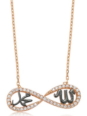 Elwes Gümüş Allah Muhammed Yazılı Sonsuzluk Kolye