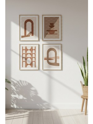 Tontilika Kemer Formları Geometrik Dekoratif 4’lü Ahşap Çerçeveli Tablo Seti - Salon Dekoru