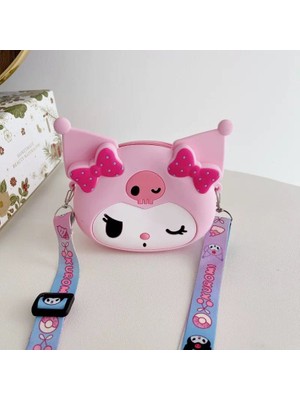Pembe Kuromi Figürlü Mini Çanta Kız Çocuk Bebek Omuz Askılı Para Cüzdanı Crossbody Çanta