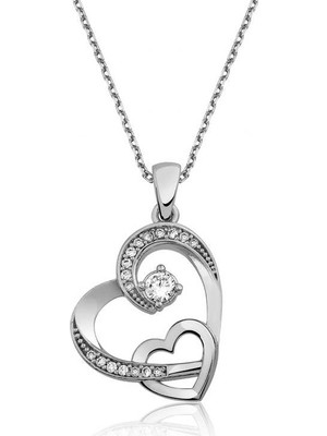 Elwes 925 Ayar Gümüş Iki Kalp Kadın Gümüş Kolye