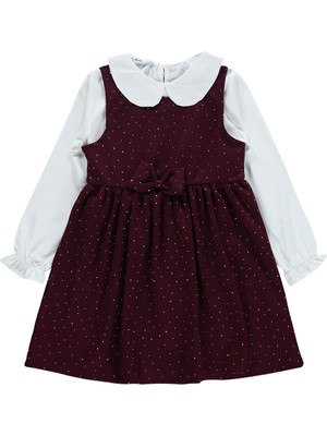 Civil Girls Taş Baskılı 10-13 Yaş Elbise - Bordo