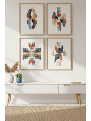 Tontilika Soyut Formlar 4’lü Dekoratif Ahşap Çerçeveli Tablo Seti – Soyut Tema Dekor