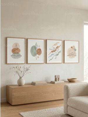 Tontilika Yoga ve Meditasyon Pozları 4’lü Ahşap Çerçeveli Tablo Seti