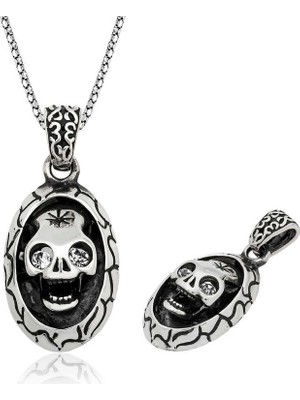 Elwes 925 Ayar Gümüş Kuru Kafa Erkek Gümüş Kolye