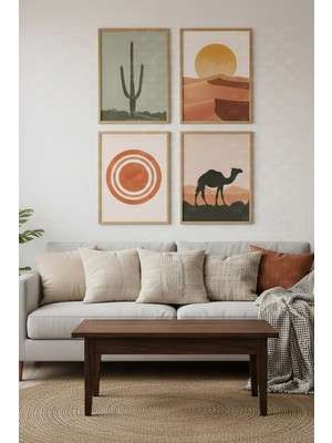 Tontilika Çöl Güneşi 4’lü Ahşap Çerçeveli Tablo Seti - Boho Doğa Temalı Dekor