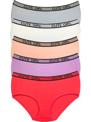 Die Grup 5 Adet Yüksek Bel Kalın Lastikli Beli Yazılı Kadın Şort Külot