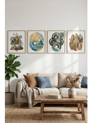 Tontilika Modern Soyut Doğa Sanatı 4’lü Ahşap Çerçeveli Tablo Seti