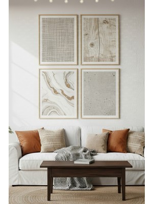 Tontilika Minimal Doku 4’lü Ahşap Çerçeveli Tablo Seti - Modern Salon Dekoru
