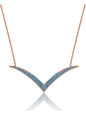 Elwes 925 Ayar Gümüş Firuze Taşlı Martı Kadın Gümüş Kolye