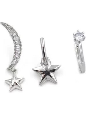 Die Grup 3'lü Taşlı Halka Küpe - Gümüş