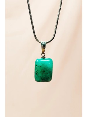 Die Grup Apatit Doğal Taşı Zincirli El Yapımı Kolye Uç: 2 cm Zincir: 20 cm Kutulu