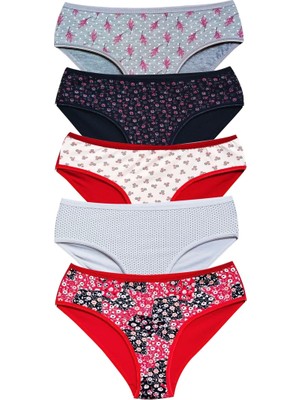 Die Grup Pamuklu Geniş Kenarlı Likralı Desenli Bato Kadın Külot 5'li Paket Set 1