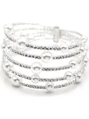 Die Grup Beş Sıra Incili Su Yolu Bileklik - Gümüş