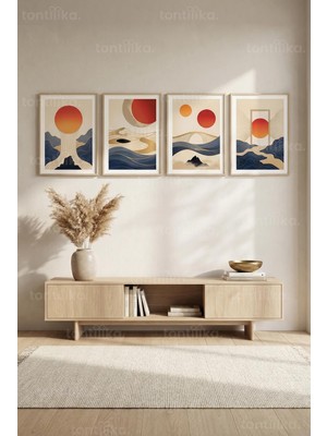 Tontilika Modern Uzak Doğu Manzaraları 4’lü Ahşap Çerçeveli Tablo Seti