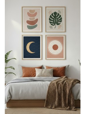 Tontilika Doğal Formlar Dekoratif 4’lü Ahşap Çerçeveli Tablo Seti - Yatak Odası Dekor