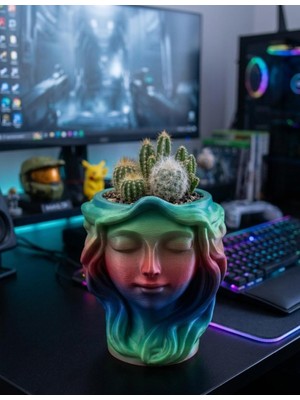 My Craft 3D MYCRAFT3D Kız Figürlü Renkli 20CM Çiçek Vazosu - Şık Masaüstü Dekoratif Obje