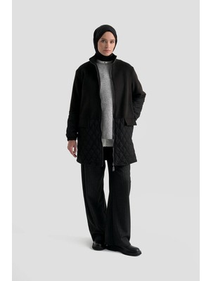 Armine Trend Boydan Fermuarlı Cepli Kapitone Ceket Siyah 25KT569