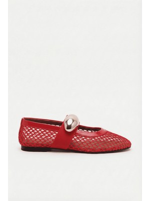 Shoemark Karin Kırmızı Suni Vegan &file Kadın Babet