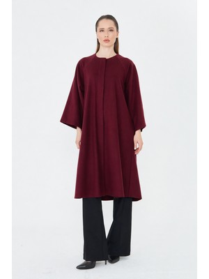 Comstar Kadın Trend Oversize Uzun Kol Şık Bordo Kaşe Panço