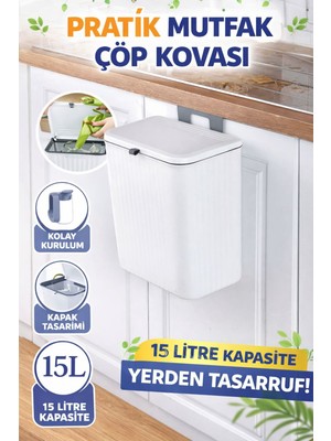 PremiumPort Beyaz Fonksiyonel Kapaklı Tezgah Üstü Çöp Kutusu