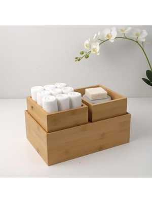 Mabeyn 3'lü Modüler Bambu Organizer Set - Üst Üste Geçebilen Çok Amaçlı Çekmece Içi ve Masaüstü Düzenleyici Kutu - Banyo, Mutfak ve Ofis Için Ahşap Saklama Seti