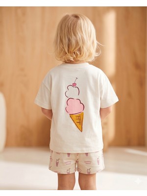 Babytex Oversize Beyaz Tişört Summer Mood Baskılı Ön Arka Tasarım Pamuklu Rahat Kalıp