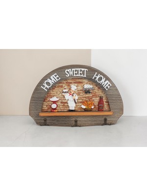 Elifeshop Lüks Ahşap Home Sweet Home Anahtar Askısı 36 cm Dekoratif Duvar Anahtarlık Organizer Model 2