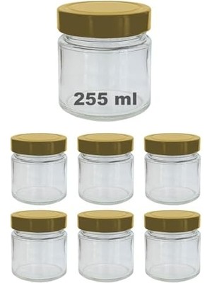 Mabeyn 255 ml Kavanoz Metal Derin Kapaklı 255 cc Şeffaf Reçel, Marmelat Cam Kavanoz Deep 6 Adet (Altın Kapak)